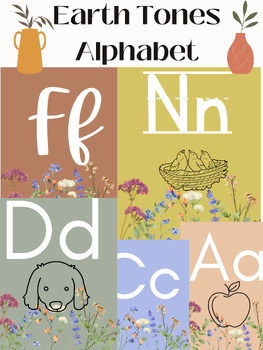 Preview of Earth tones/neutral wildflower classroom alphabet~~ decor