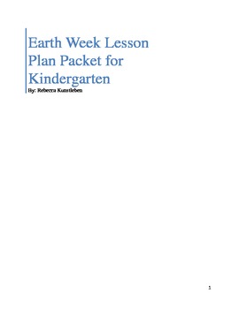 Preview of Earth week lesson plan packet for kindergarten