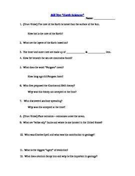 Earth Space Video Worksheet Bill Nye Earth Sciences