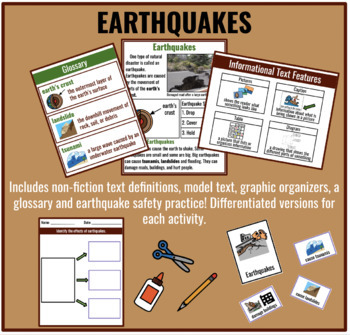 Preview of Earthquake Activities (Nonfiction Text Features, Vocabulary) Special Education