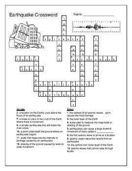 Earthquake Crossword Puzzle by The Science Shark TpT