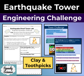 Preview of Earthquake Proof Toothpick Clay Tower Lab - Engineering Design Challenge