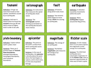 vocabulary worksheet grade 8 Trading Games Vocabulary Earthquake Cards, Wall, Word