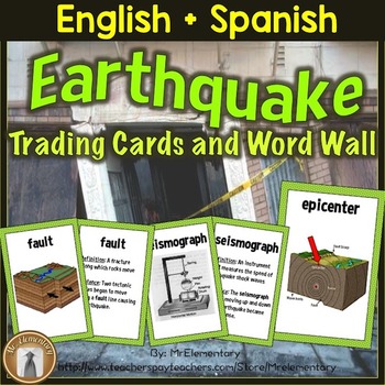 Preview of Earthquake Vocabulary Trading Cards, Word Wall, Games, Centers, and Activities
