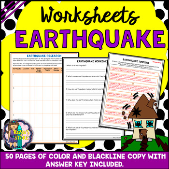Preview of Earthquake Worksheets with Blackline Copy and Answer Key