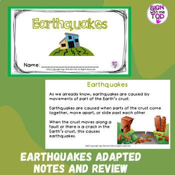 Preview of Earthquakes Adapted Notes and Review