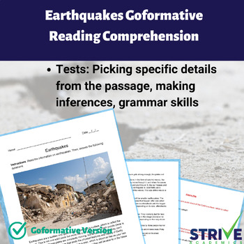 Preview of Earthquakes English Reading Comprehension Worksheet Goformative Digital Activity