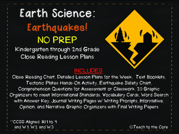 Preview of Earthquakes! NO PREP Close Reading K-2 w/ Text, Graphic Organizers and More!