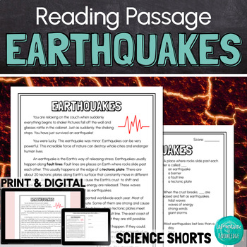 Preview of Earthquakes Reading Comprehension Passage PRINT and DIGITAL