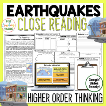 Preview of Earthquakes Reading Comprehension Passages | Earthquakes Reading Activities