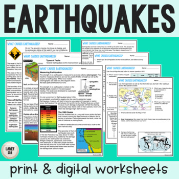 Preview of Earthquakes - Reading Comprehension Worksheets