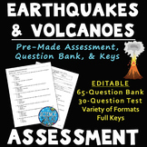 Earthquakes and Volcanoes Assessments - 100% Editable!