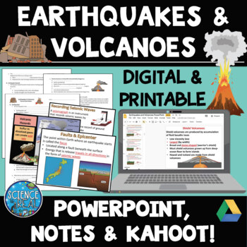 Preview of Earthquakes and Volcanoes PowerPoint, Student Notes, & Kahoot