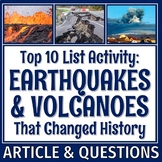 Earthquakes and Volcanoes Reading Article and Worksheet Pl