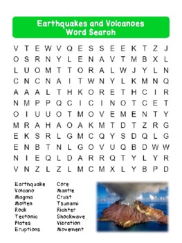 earthquakes and volcanoes word search by history with hannah tpt