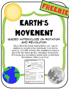 Preview of Earth's Movement Guided Notes (Rotation and Revolution)
