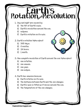 Preview of Earth's Rotation and Revolution Quiz