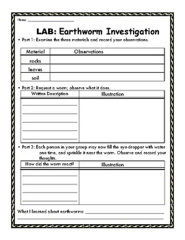 Preview of Earthworm Investigation Lab Sheet: HANDS ON activity!