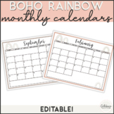 Earthy Boho Rainbow Editable Monthly Calendars 2023-2024