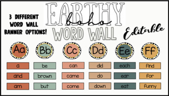 Preview of Earthy Boho Word Wall Display| EDITABLE| Modern Neutral Classroom Decor