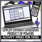 Easel Product of Powers Simplifying Exponents Matching Pages 