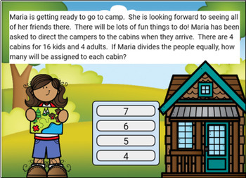 Preview of Easel Self-Checking |Reading | A Word Problem Adventure| Kids Camping