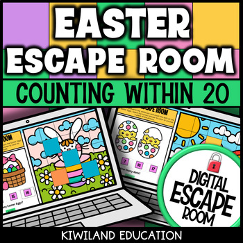 Preview of Easter Counting to 20 Color by Number Digital Escape Room Activity Games Bundle