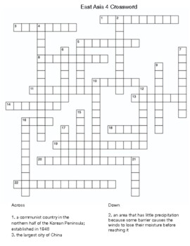 East Asia 4 Crossword by Northeast Education TPT