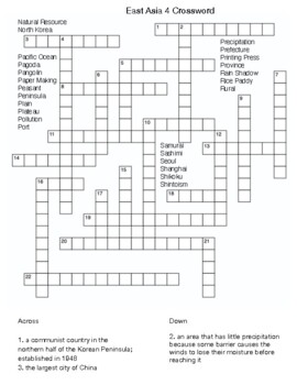 East Asia 4 Crossword by Northeast Education TPT