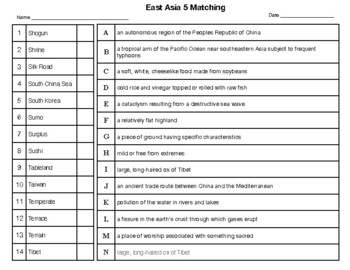 East Asia 5 Matching by Northeast Education | TPT