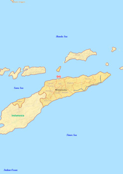Preview of East Timor map with cities township counties rivers roads labeled