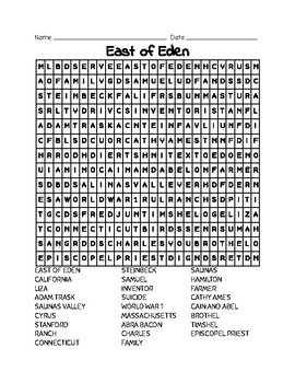 East of Eden Word Search by Learning is Lots of Fun TPT