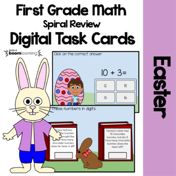 Preview of Easter 1st Grade Digital Task Cards Boom Cards™ | Math Facts Fluency