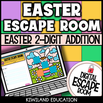 Preview of Easter 2 Digit Addition Within 100 Color By Number Digital Escape Room Activity