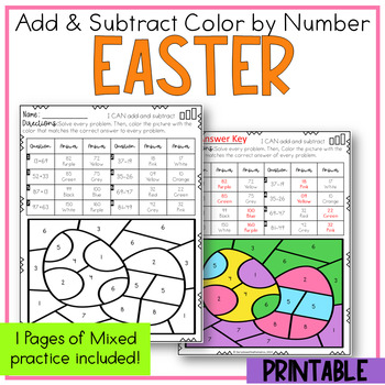 Easter 2 and 3 Digit Addition and Subtraction Color By Number Worksheets