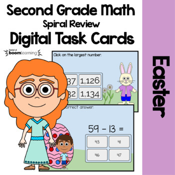 Preview of Easter 2nd Grade Digital Task Cards Boom Cards™ | Math Facts Fluency