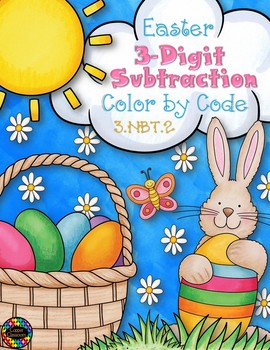 Preview of Easter 3-Digit Subtraction with Regrouping Color-by-Code Printables