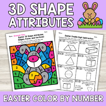 Preview of Easter 3D Shapes Attributes Color by Number (Vertices, Edges, Faces) Math Center
