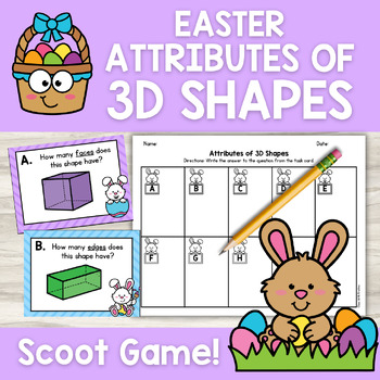 Preview of Easter 3D Shapes Attributes (Solid Figures) Scoot Game Task Cards Math Center