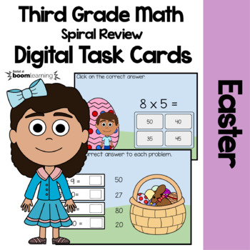 Preview of Easter 3rd Grade Digital Task Cards Boom Cards™ | Math Facts Fluency