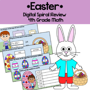 Preview of Easter 4th Grade Multiplication, Fractions Google Slides | Math Facts Fluency