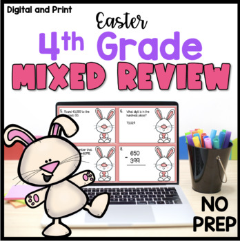 Preview of Easter 4th Grade Spiral Math Review Task Cards _ Digital and Print - NO PREP