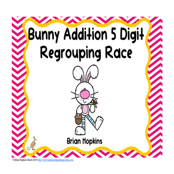 Preview of 5 Digit Addition Regrouping Task Cards with Easter Theme for Math