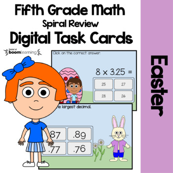 Preview of Easter 5th Grade Digital Task Cards Boom Cards™ | Math Facts Fluency