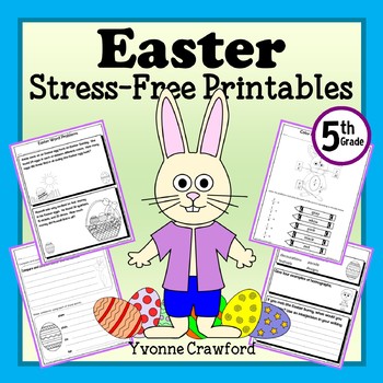 Preview of Easter 5th Grade NO PREP Printables | Math & Literacy Worksheets | Spiral Review