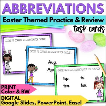 Preview of Easter Abbreviations Task Cards - Spring Grammar Practice and Review Activities