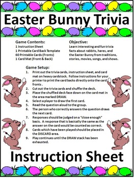 Easter Game Activities Easter Bunny Trivia Card Game Easter Activity Packet