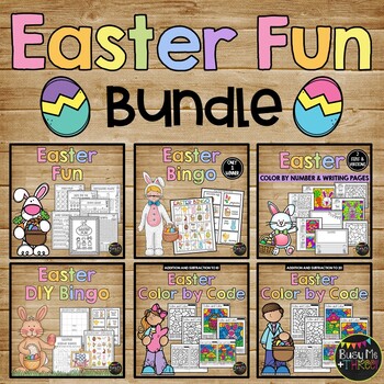 Preview of Easter Activities FUN BUNDLE  | Bingo | No Prep Worksheets | Color by Number 