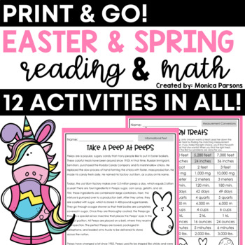 Preview of Easter Activities Math & Reading Worksheets Spring Math Reading