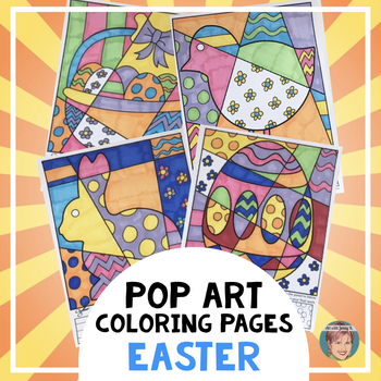 Preview of Timesaving Easter Activity | "Pop Art" Easter Coloring Sheets + Writing Prompts